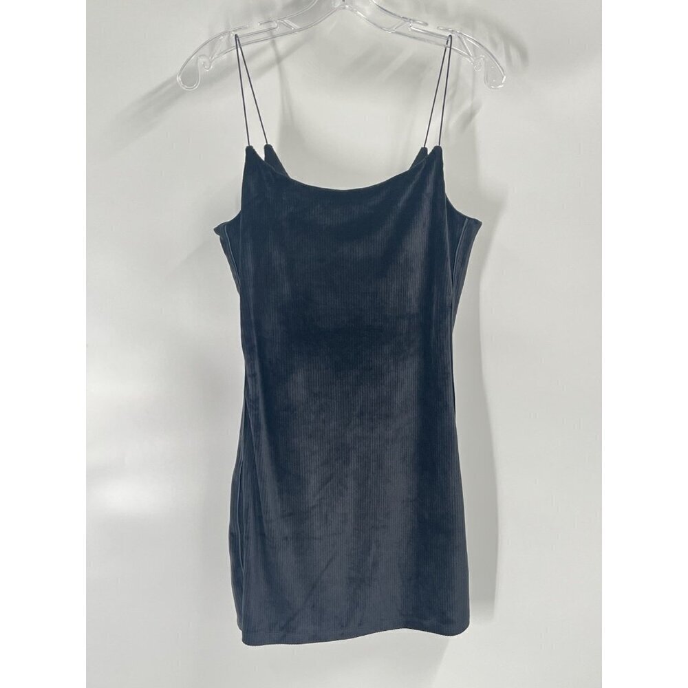 Victorias Secret Black Velvet Ribbed Mini Slip Dress Goth Sz Medium 90s babydoll
